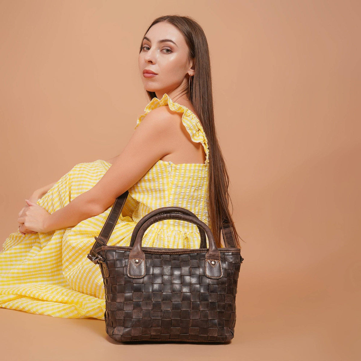 Florence Handwoven Leather Tote Bag - Brown, photo 4 of 19