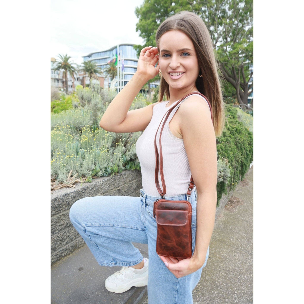 Freya Full-Grain Leather Sling Crossbody Bag - Chestnut, photo 3 of 12