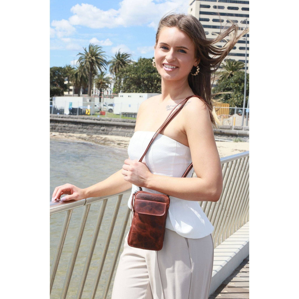 Freya Full-Grain Leather Sling Crossbody Bag - Chestnut, photo 7 of 12