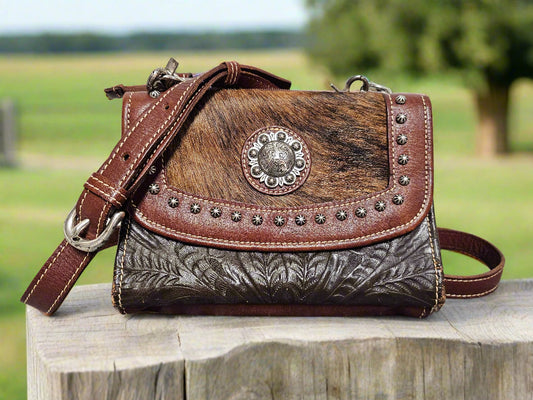 Genuine Leather two tone and cowhide crossbody