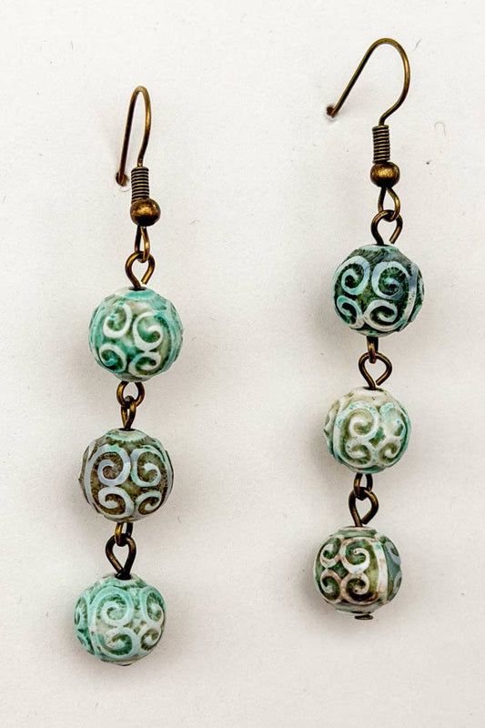 Georgia Beaded Fishhook Earrings, natural stone beads