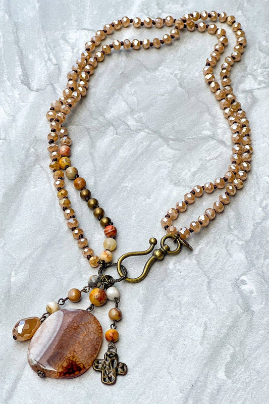 Gizelle Adjustable Charm Necklace - Taupe Mix
