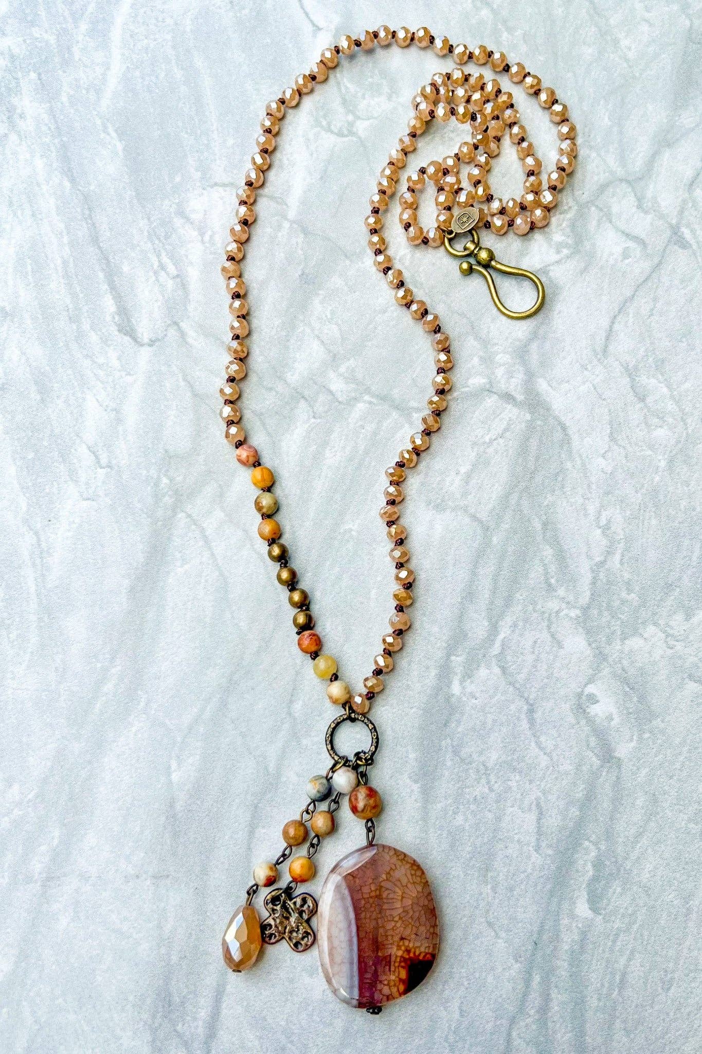 Gizelle Adjustable Charm Necklace - Taupe Mix, photo 2 of 6