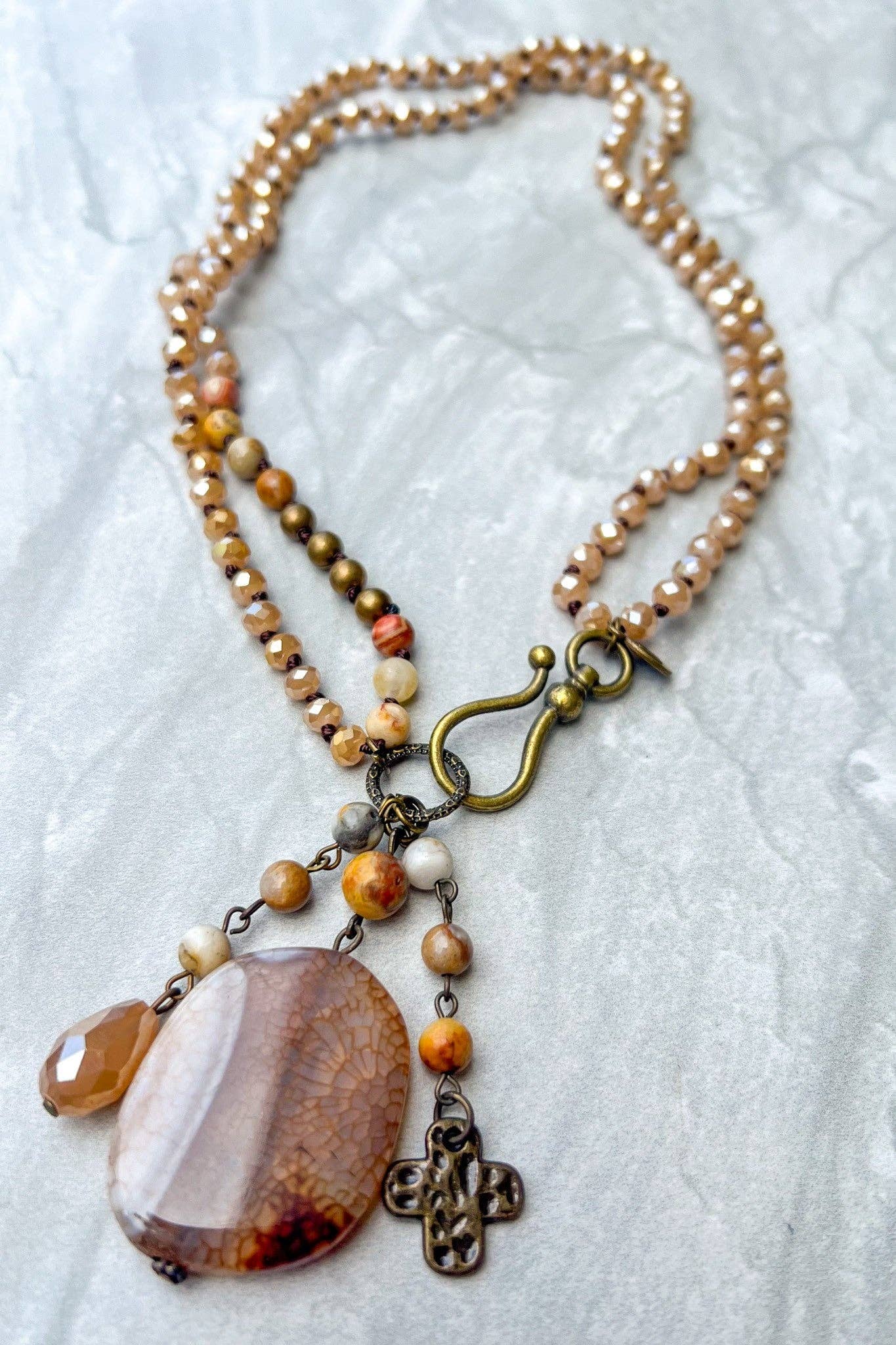 Gizelle Adjustable Charm Necklace - Taupe Mix, photo 3 of 6