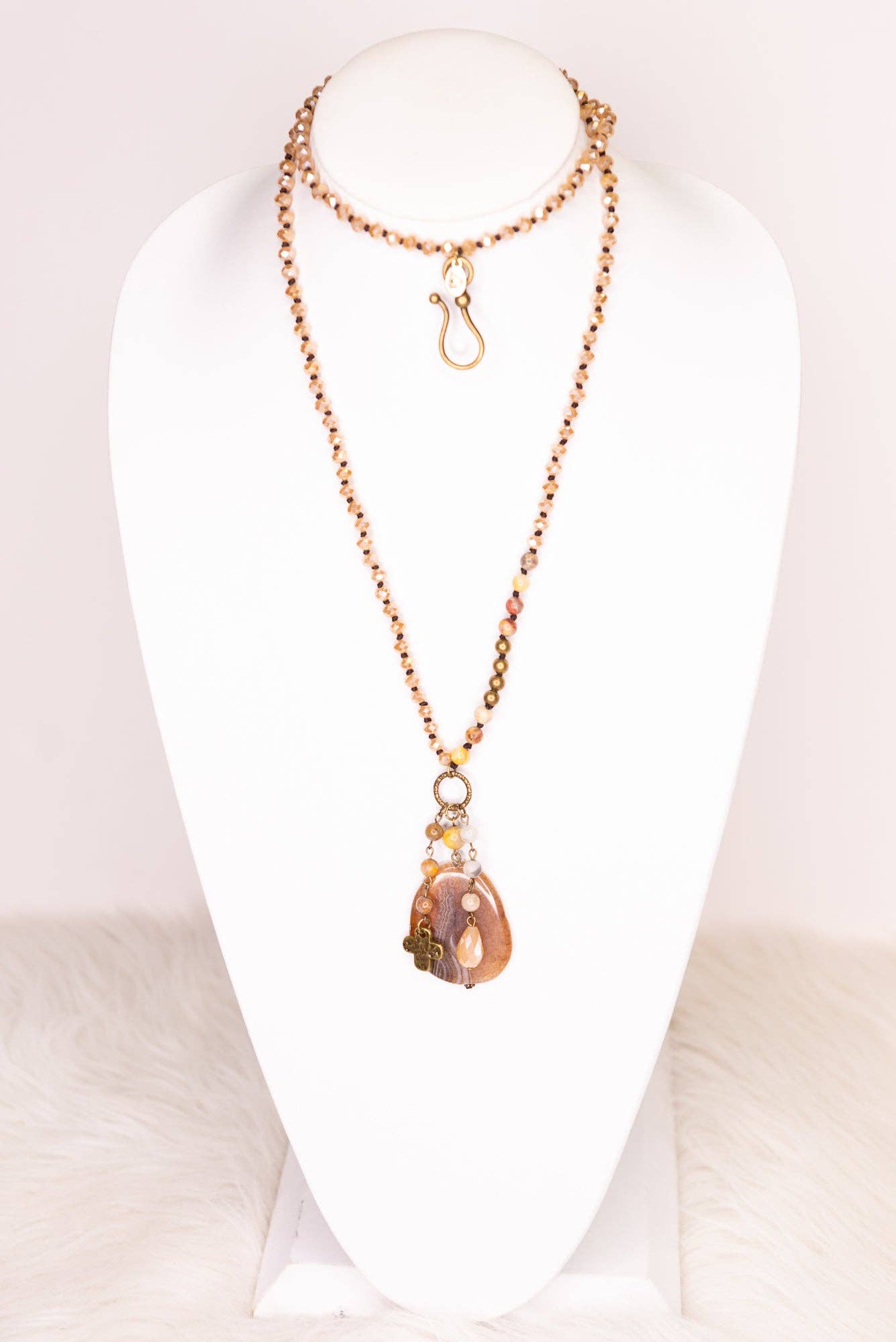 Gizelle Adjustable Charm Necklace - Taupe Mix, photo 4 of 6