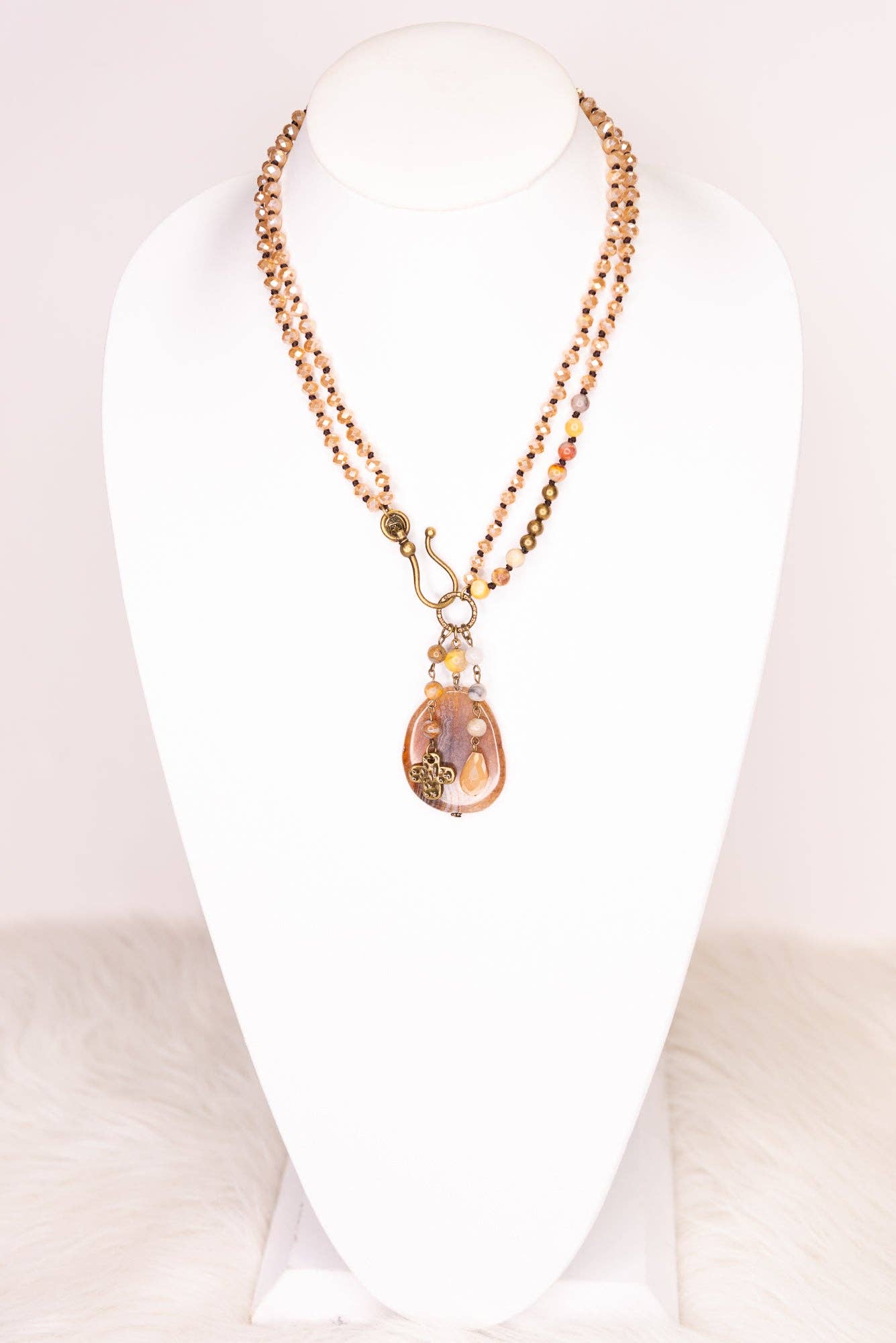 Gizelle Adjustable Charm Necklace - Taupe Mix, photo 6 of 6