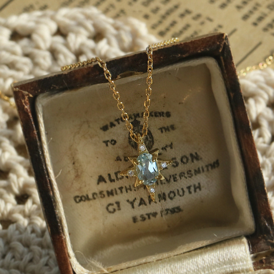 Blue CZ Eight-Pointed Star Necklace - Sterling Silver