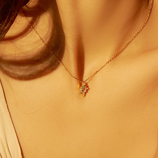 Blue CZ Eight-Pointed Star Necklace - Sterling Silver, photo 2 of 5