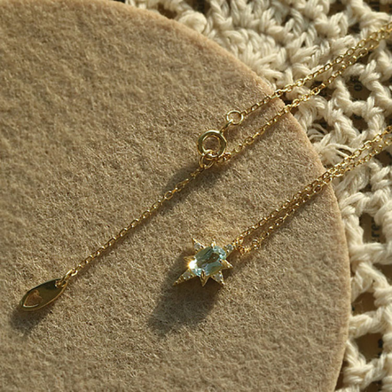 Blue CZ Eight-Pointed Star Necklace - Sterling Silver, photo 4 of 5