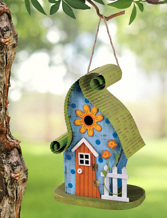 Green & Blue Cottage Decorative Birdhouse - metal and wood