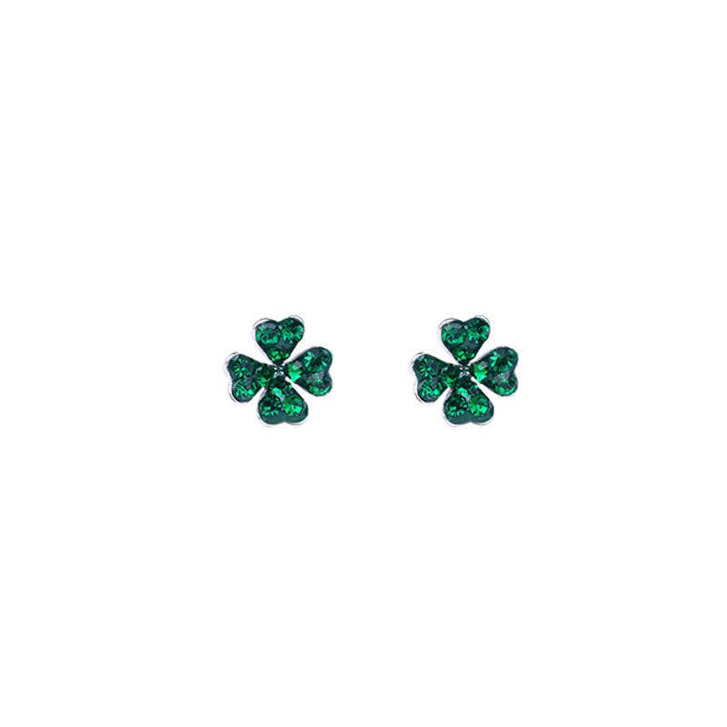 Green Four-Leaf Clover Stud Earrings - Sterling Silver, photo 5 of 5