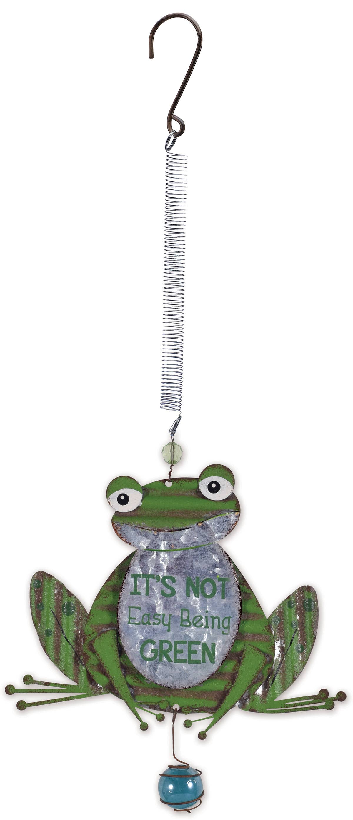 Green frog garden bouncy on a springy wire