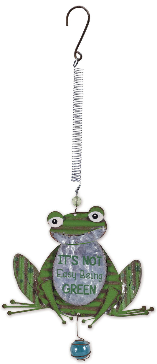 Green frog garden bouncy on a springy wire