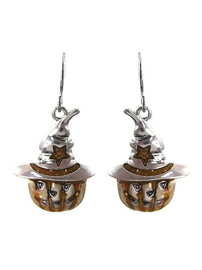 Pumpkin earrings showing the burnished silver frame