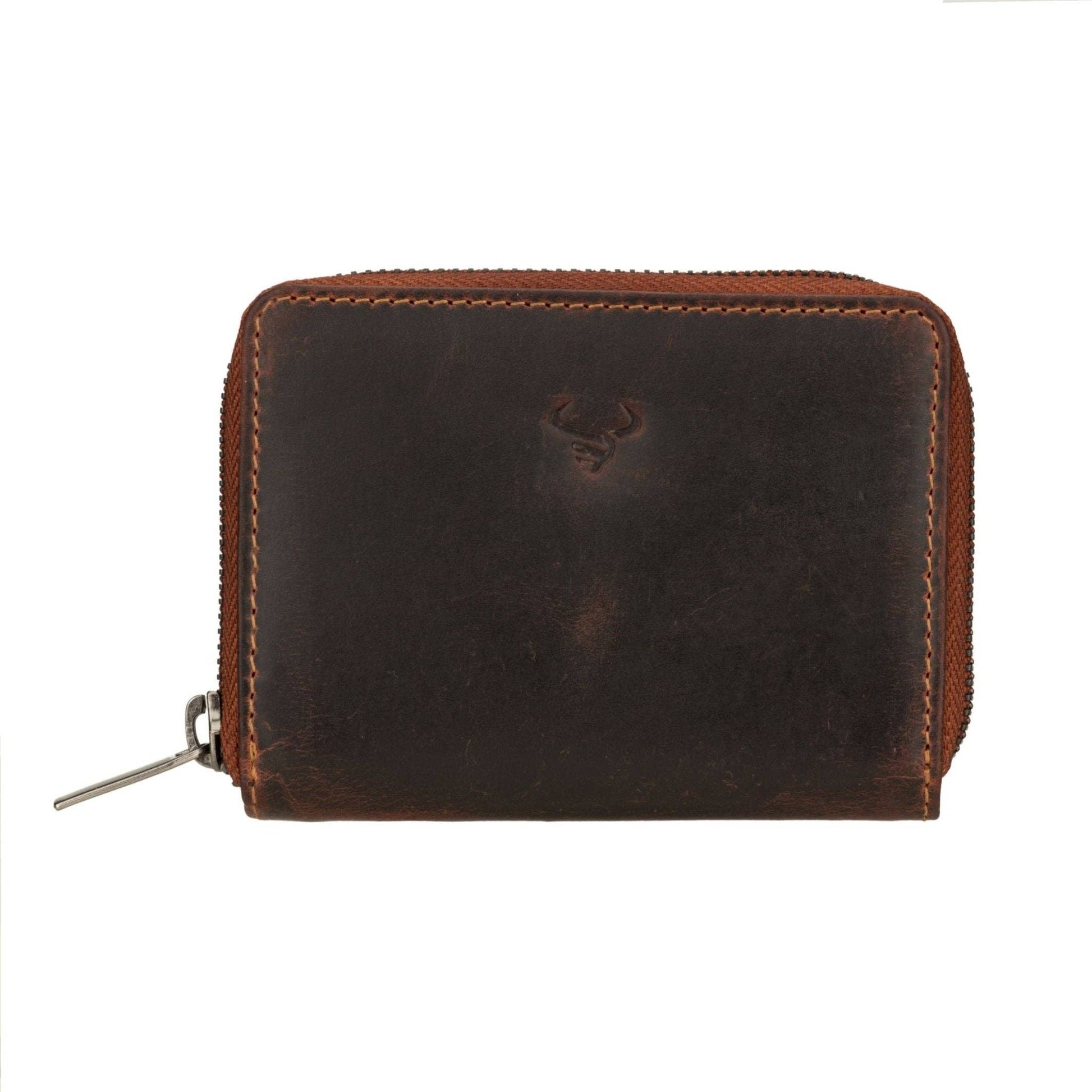 Hazel Full-Grain Leather RFID Zip Wallet - Chestnut