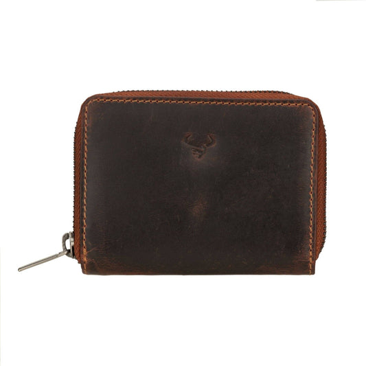 Hazel Full-Grain Leather RFID Zip Wallet - Chestnut