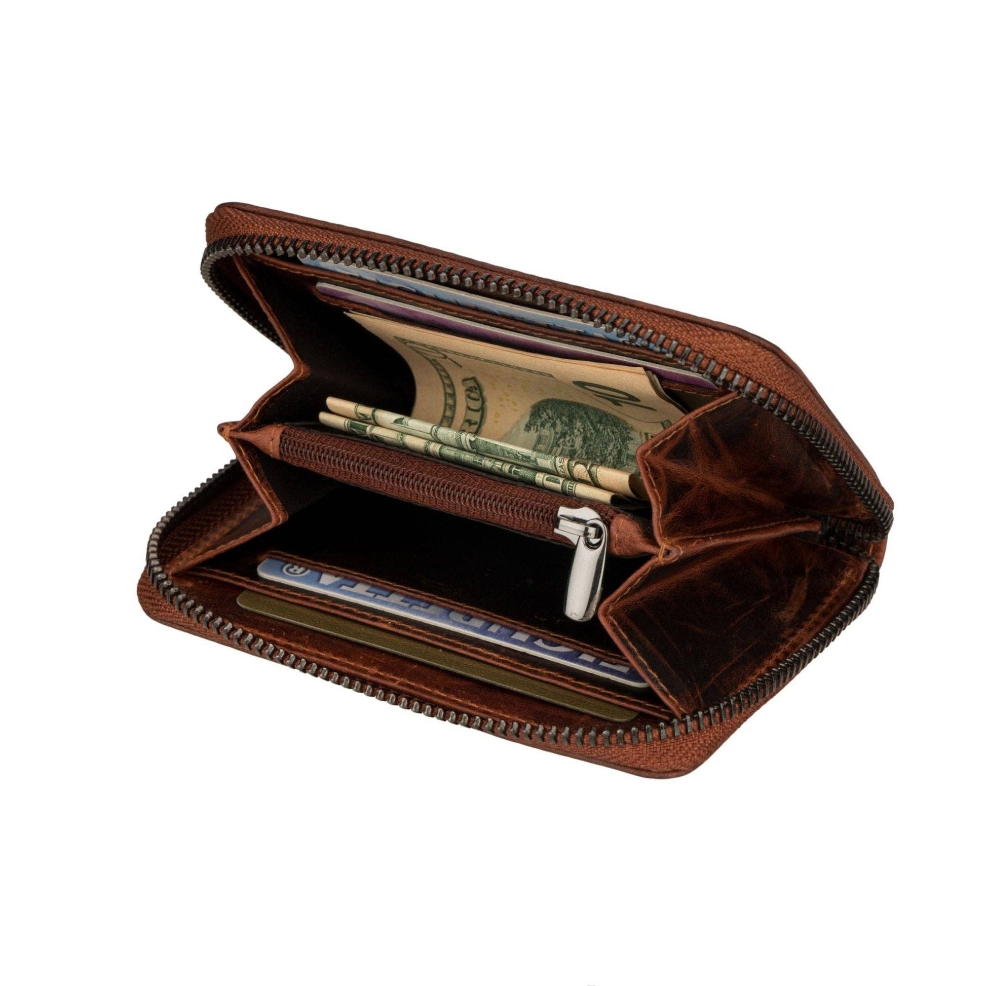 Hazel Full-Grain Leather RFID Zip Wallet - Chestnut, photo 7 of 8