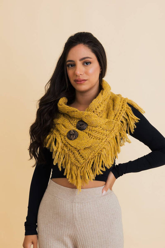 Heathered Fringe Shoulder Warmer with Coconut Buttons, photo 1 of 2