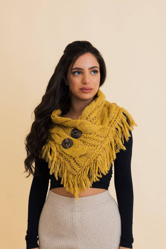 Heathered Fringe Shoulder Warmer with Coconut Buttons, photo 2 of 2
