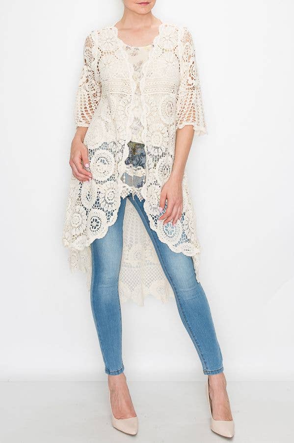 Front view showing the doily-motif crochet