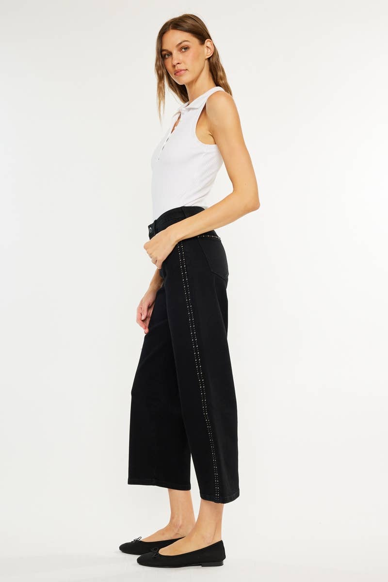Kan Can High Rise Crop Wide Leg Jeans - Black, photo 6 of 7
