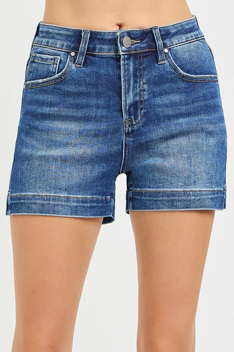 High Rise Side Slit Denim Shorts