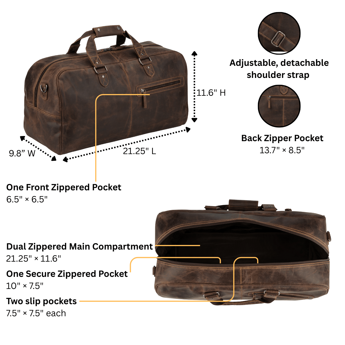 Hudson Leather Duffle Bag - Unisex - Brown, photo 3 of 8