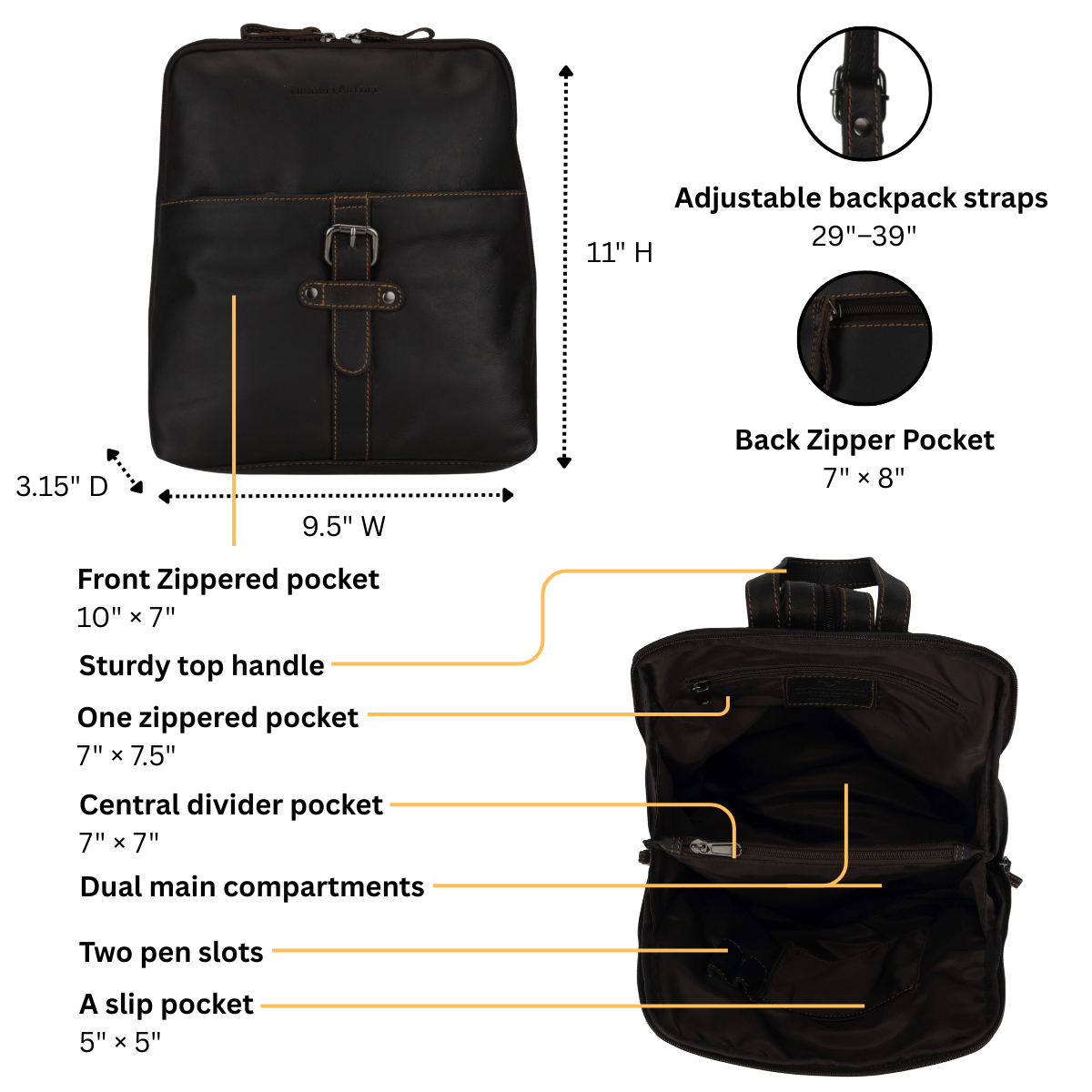 Isla Full-Grain Leather Backpack - Brown, photo 6 of 9