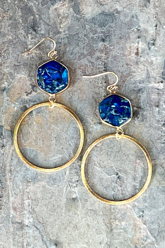 Janet Hexagon & Gold Hoop Earrings - Blue