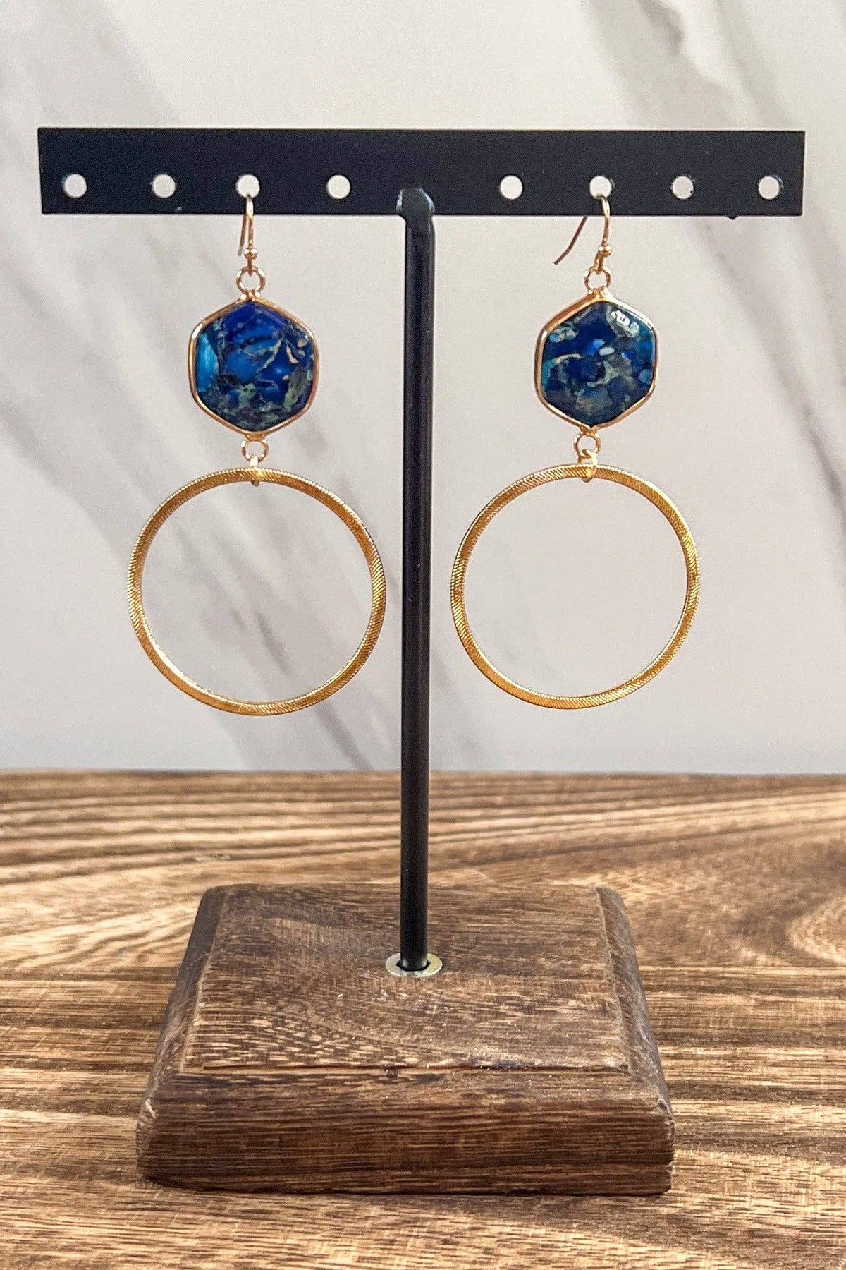Janet Hexagon & Gold Hoop Earrings - Blue, photo 2 of 2
