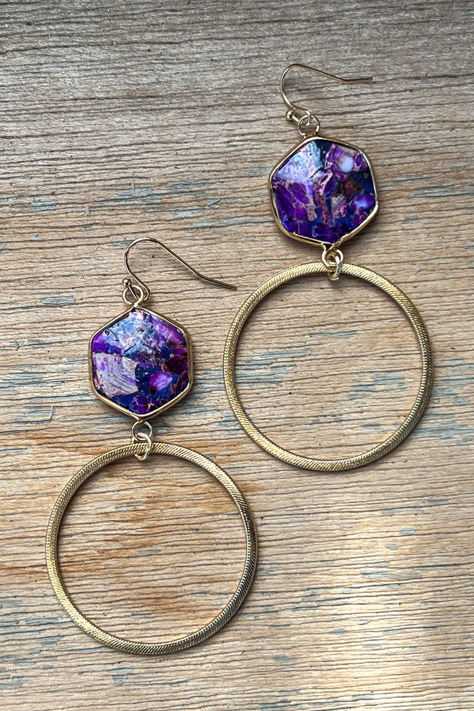 Janet Hexagon & Gold Hoop Earrings - Purple, photo 1 of 2
