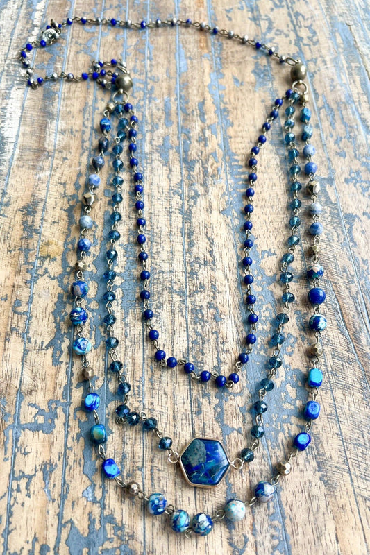 Janet Convertible Beaded Necklace - Blue