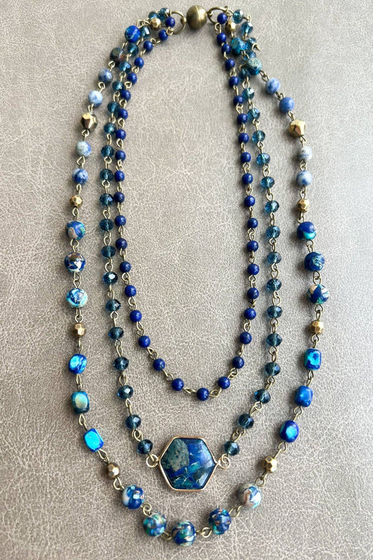 Janet Convertible Beaded Necklace - Blue, photo 2 of 7