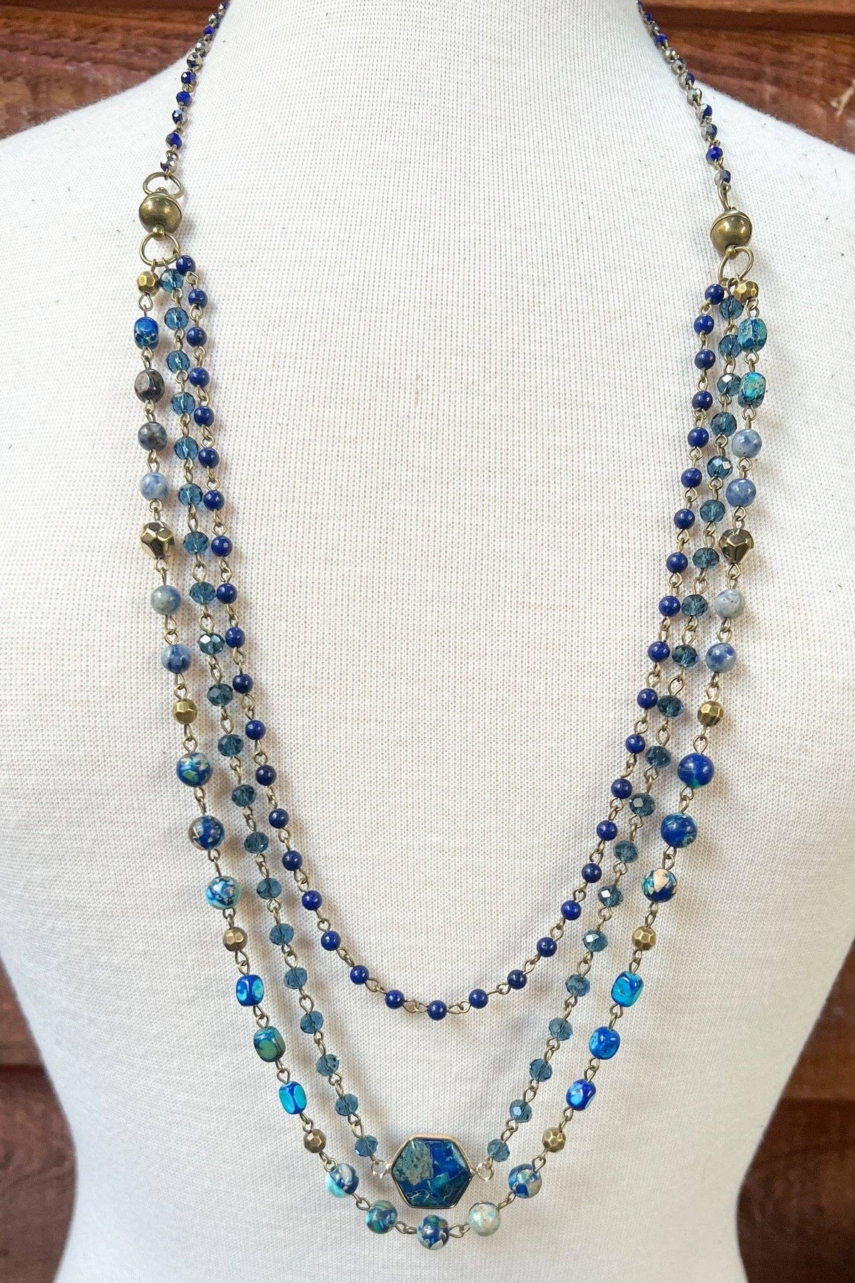 Janet Convertible Beaded Necklace - Blue, photo 3 of 7