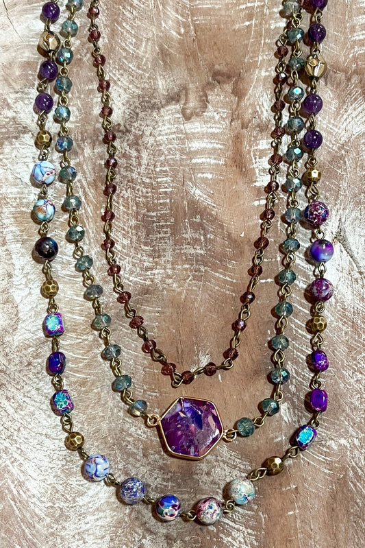 Janet Convertible Beaded Necklace - Purple, photo 1 of 2
