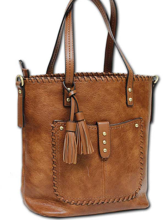Jessie Whipstitch Vegan Leather Satchel - Saddle