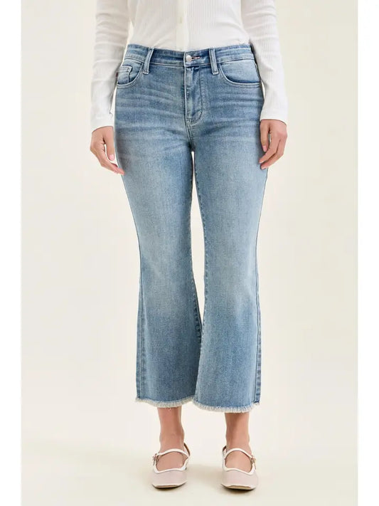 Judy Blue Mid Rise Kick Flare Jeans - Frayed Hem