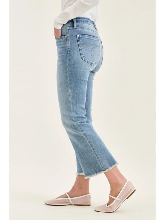 Judy Blue Mid Rise Kick Flare Jeans - Frayed Hem, photo 2 of 3