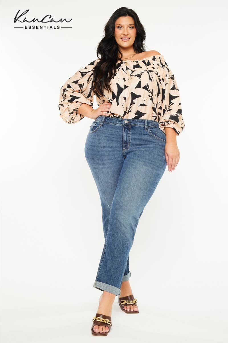 Kan Can Plus Mid Rise Slim Boyfriend Jeans - Dark Wash, photo 1 of 7