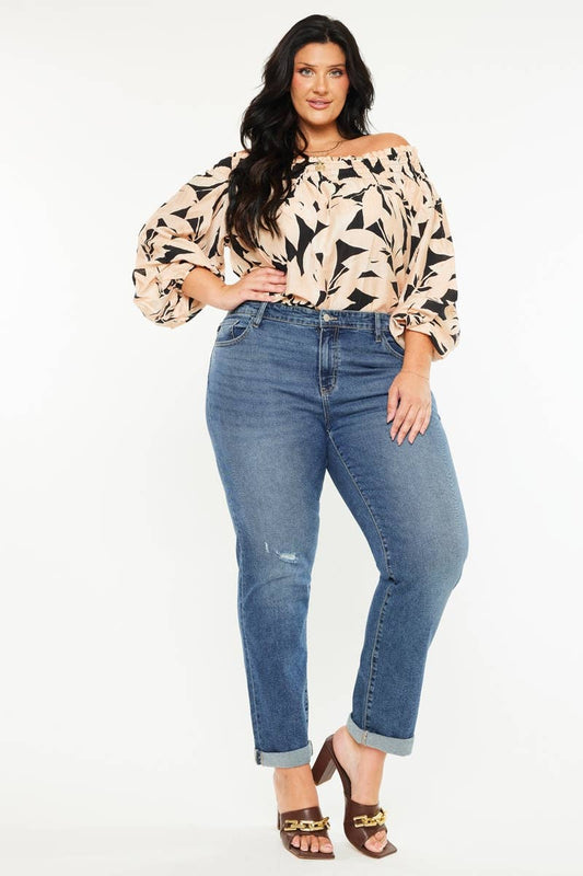 Kan Can Plus Mid Rise Slim Boyfriend Jeans - Dark Wash, photo 2 of 7