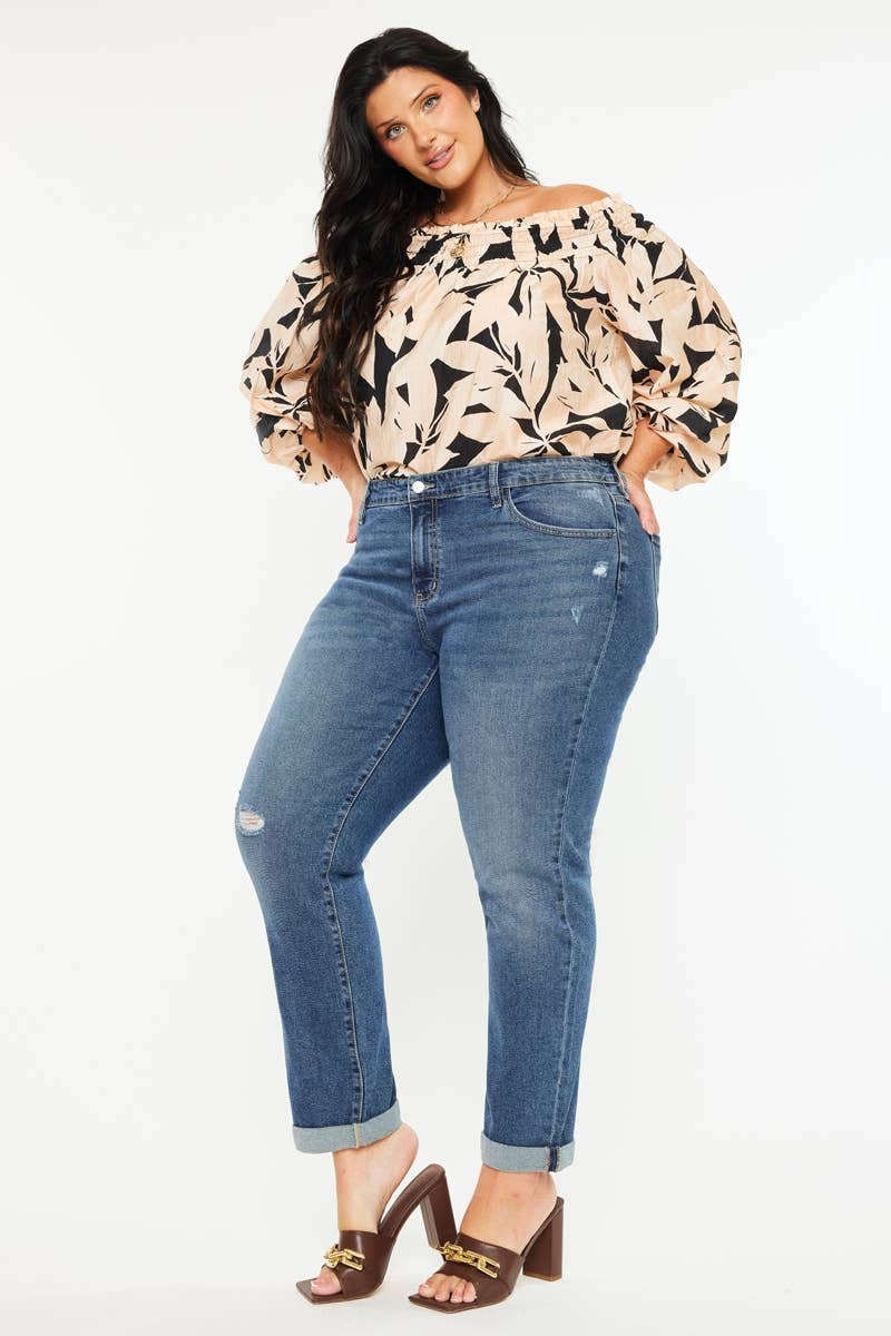 Kan Can Plus Mid Rise Slim Boyfriend Jeans - Dark Wash, photo 4 of 7
