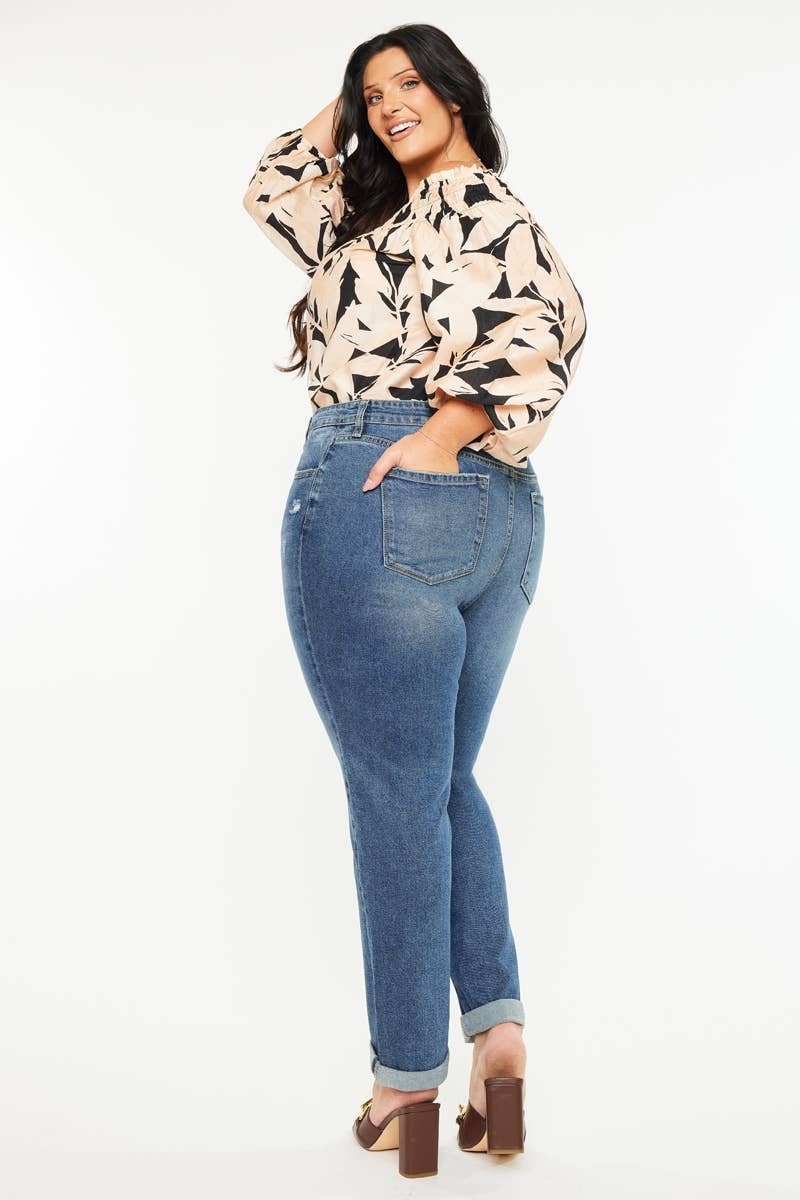 Kan Can Plus Mid Rise Slim Boyfriend Jeans - Dark Wash, photo 5 of 7