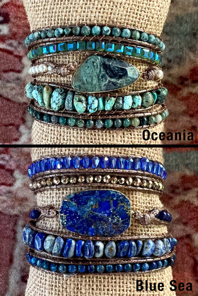 Kelly Vegan Leather Wrap Bracelet - Oceania / Blue Sea