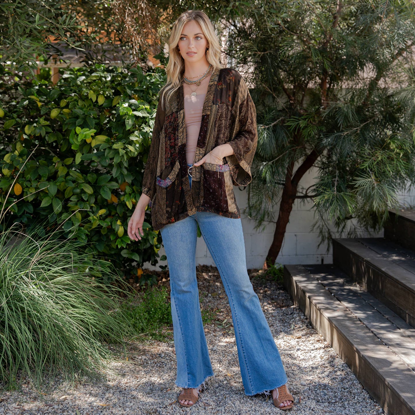 Amber patchwork kimono top in lightweight georgette, photo 5 of 5