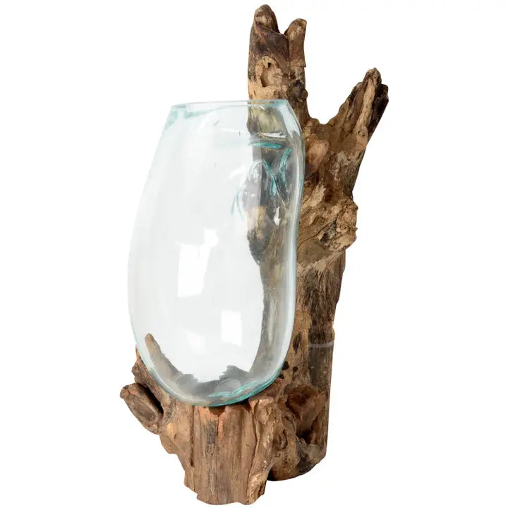 Large Molten Glass Wall Decor with Natural Wood
