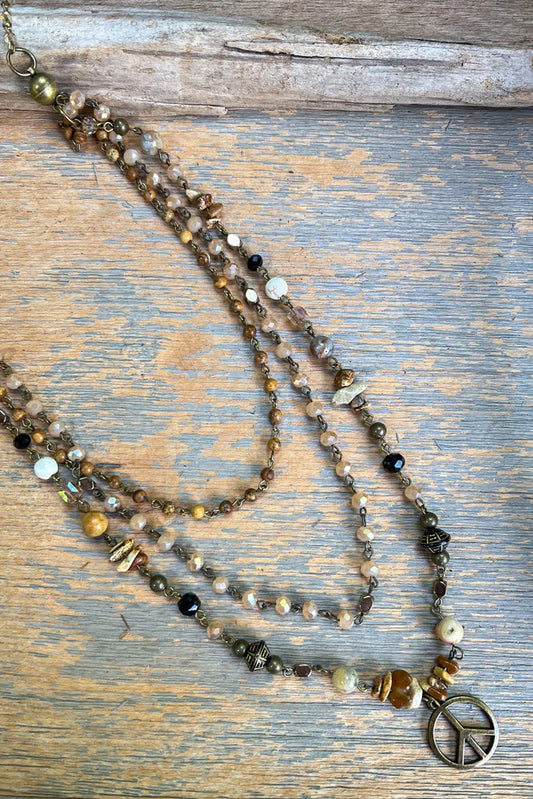 Laurie Convertible Beaded Necklace - Peace Pendant, natural stone beads