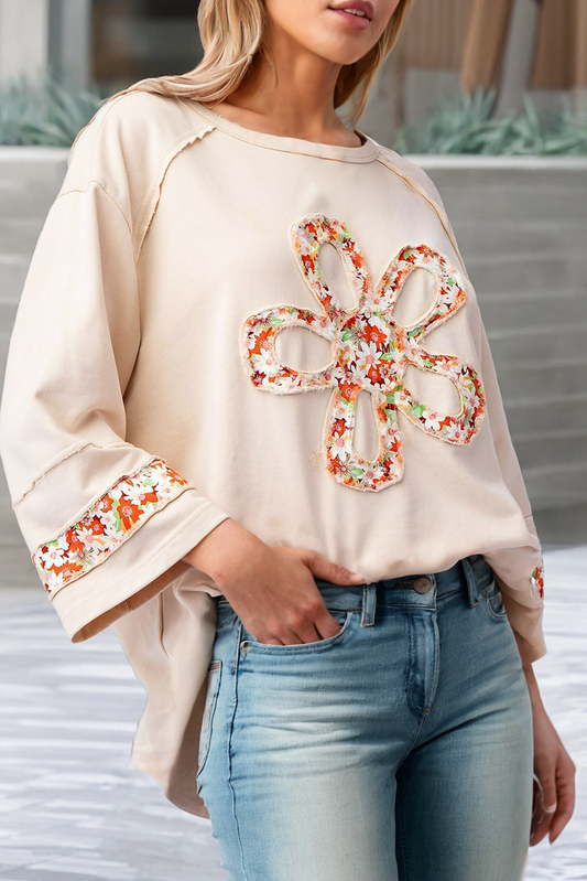 Flower Graphic Exposed Seam Wide Sleeve Top, photo 2 of 3
