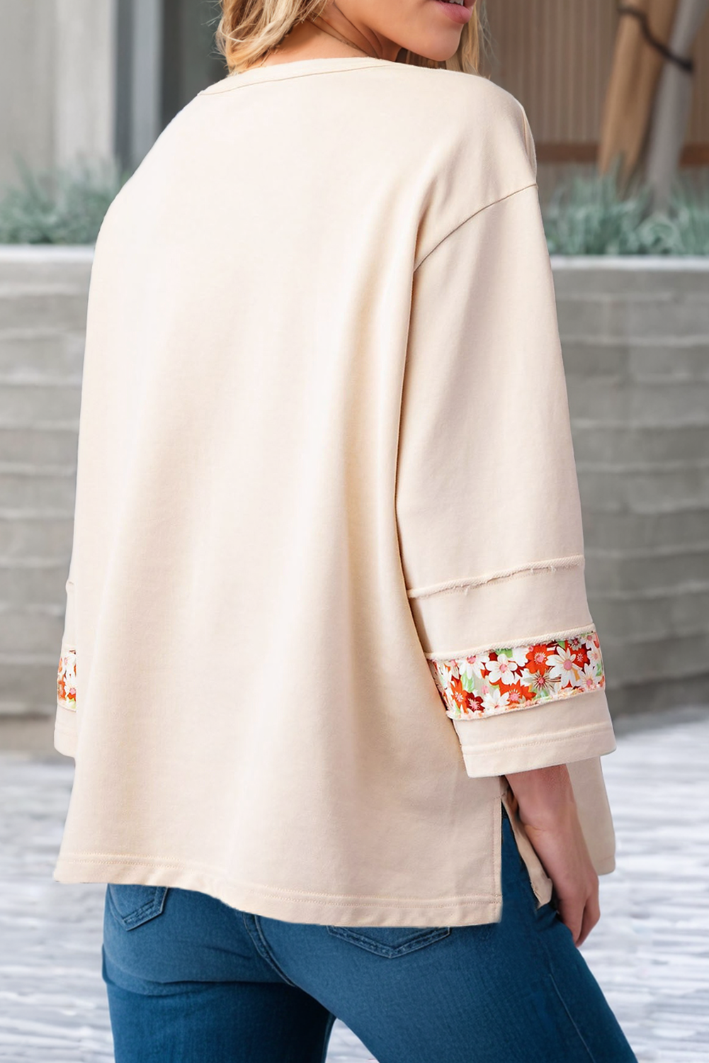 Flower Graphic Exposed Seam Wide Sleeve Top, photo 3 of 3