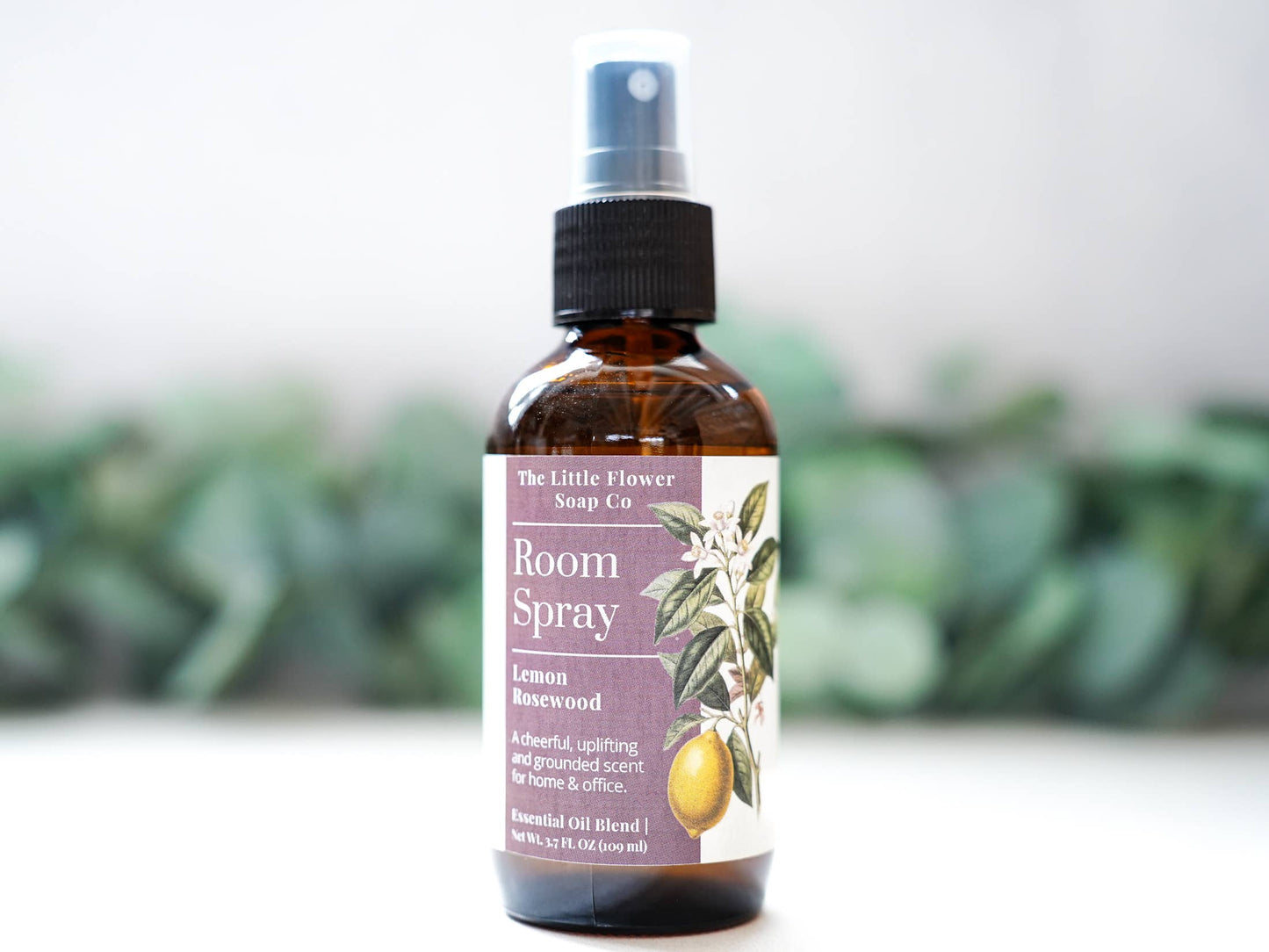 Lemon Rosewood essential oil room spray, a 4 oz natural home fragrance mist