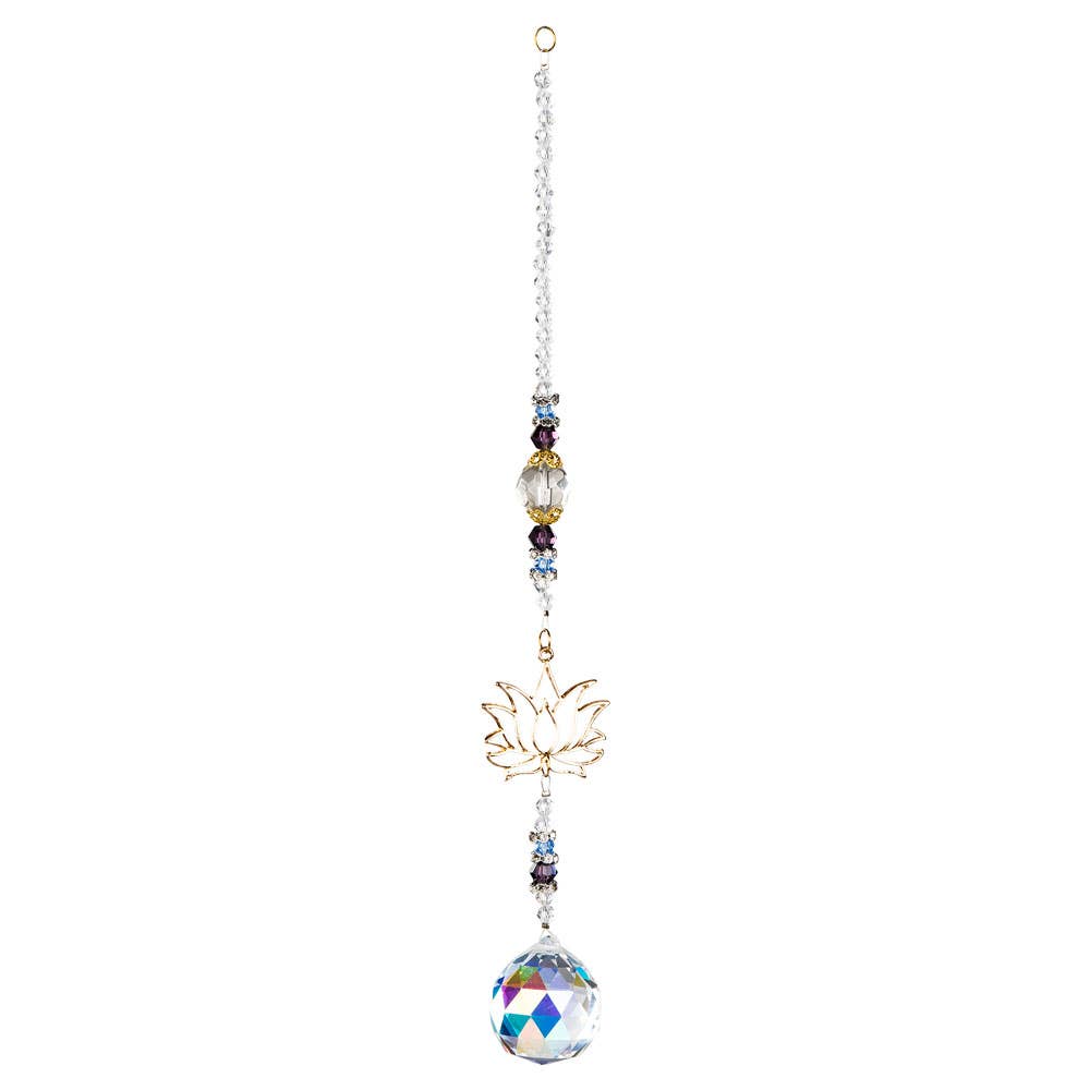 Lotus crystal suncatcher with faceted hanging crystal, fair trade by Benjamin International
